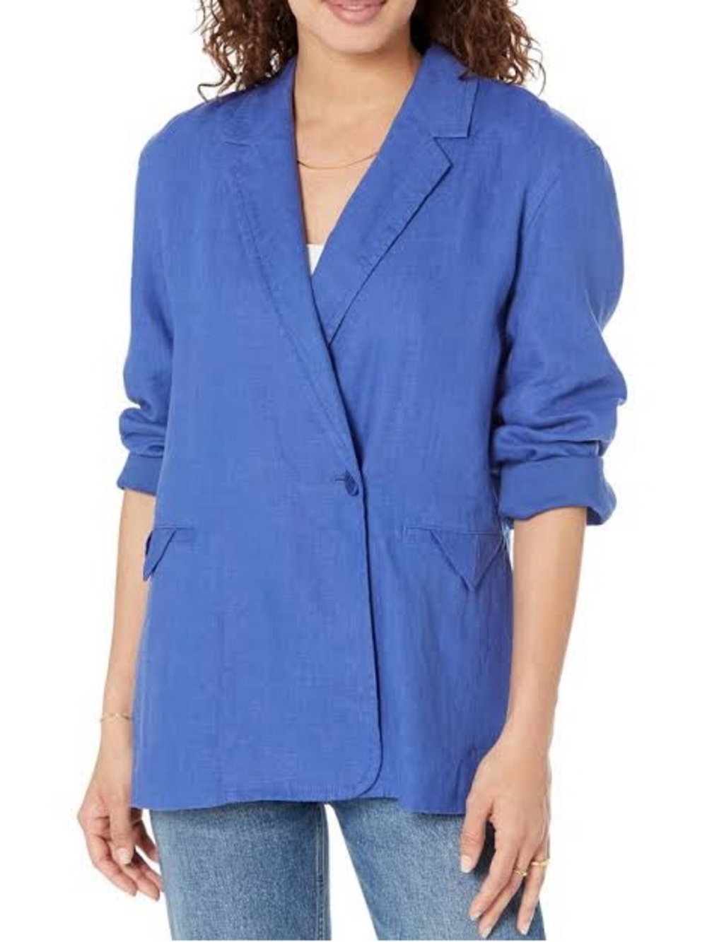 Double-Breasted Crossover Blazer in 100% Linen